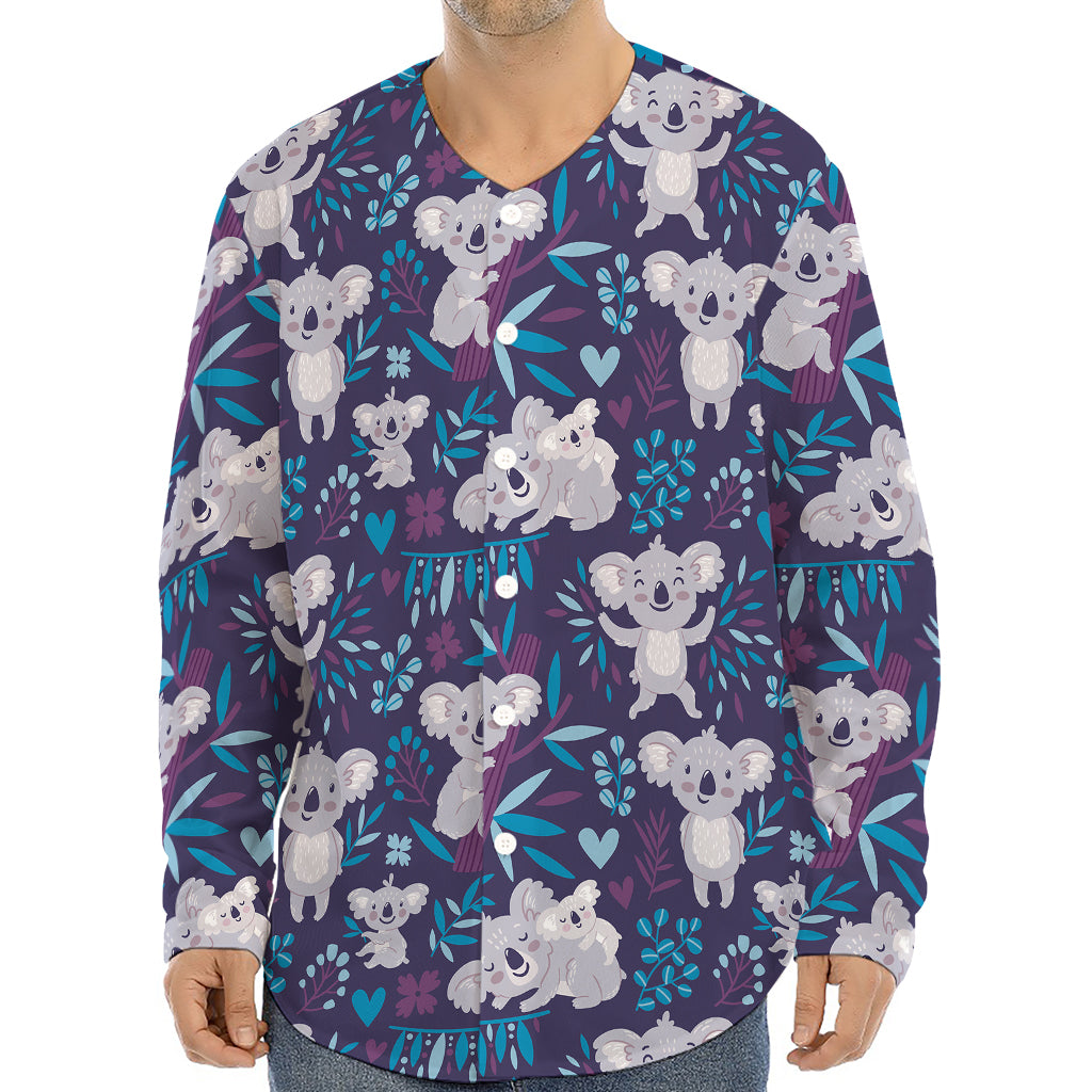 Koala Forest Pattern Print Long Sleeve Baseball Jersey