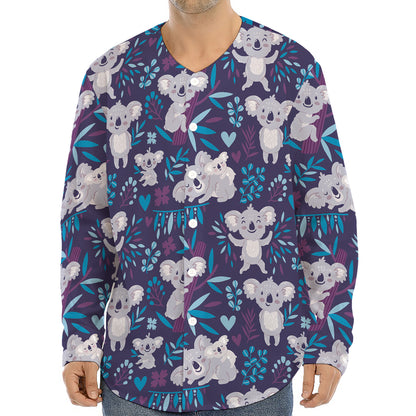 Koala Forest Pattern Print Long Sleeve Baseball Jersey