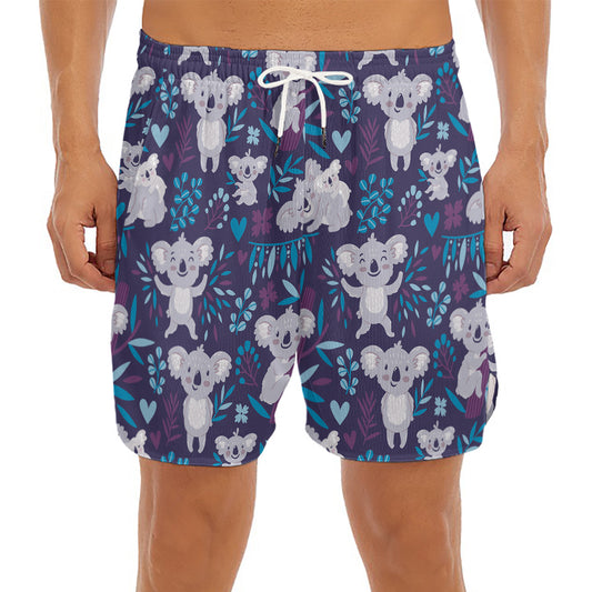 Koala Forest Pattern Print Men's Split Running Shorts