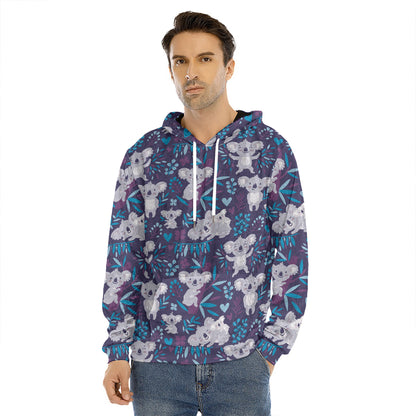 Koala Forest Pattern Print Men's Velvet Pullover Hoodie