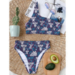 Koala Forest Pattern Print One Shoulder Bikini Top