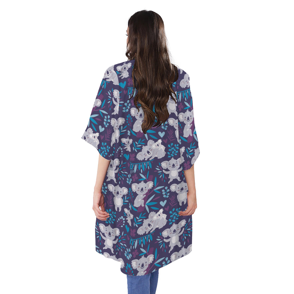 Koala Forest Pattern Print Open Front Beach Cover Up