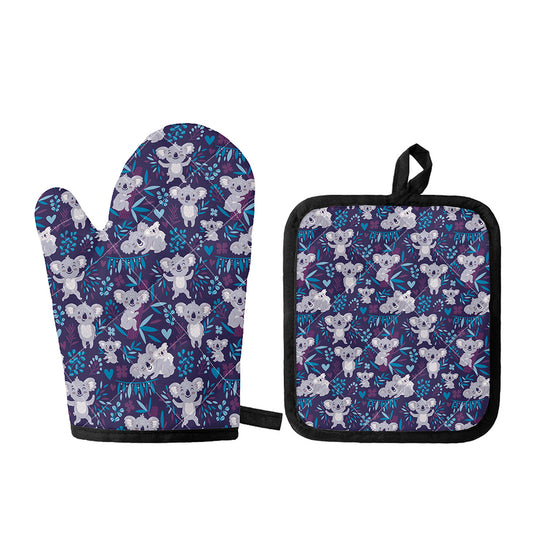 Koala Forest Pattern Print Oven Mitt And Pot Holder Set
