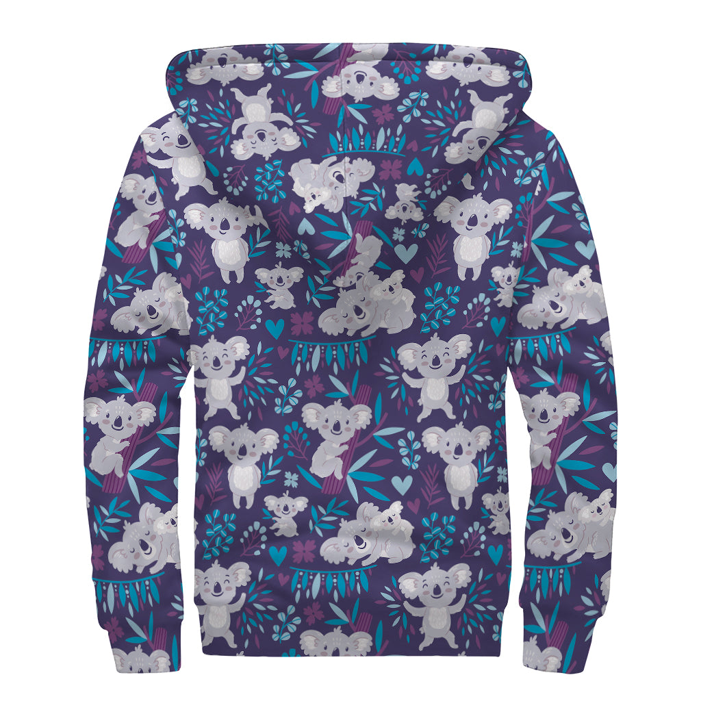 Koala Forest Pattern Print Sherpa Lined Zip Up Hoodie