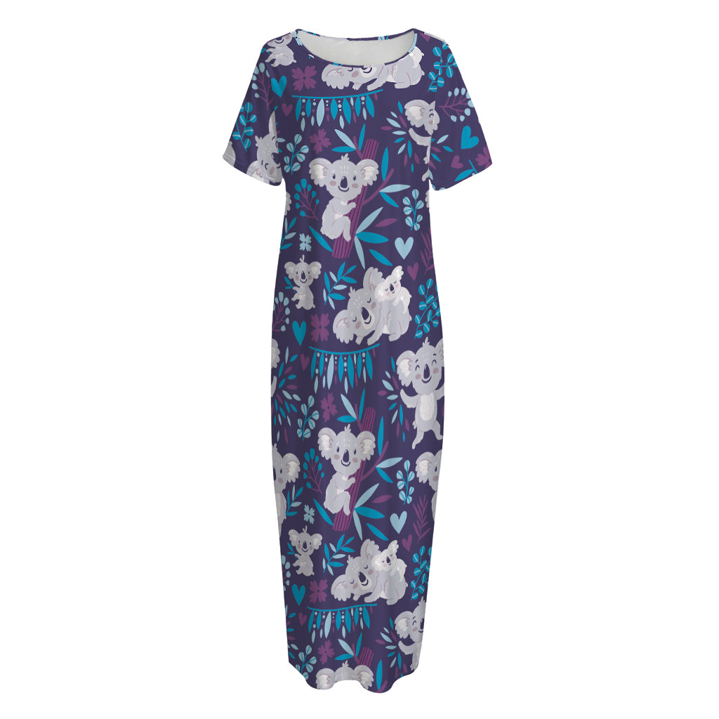 Koala Forest Pattern Print Short Sleeve Long Nightdress