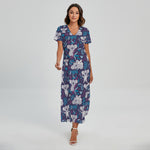 Koala Forest Pattern Print Short Sleeve Maxi Dress