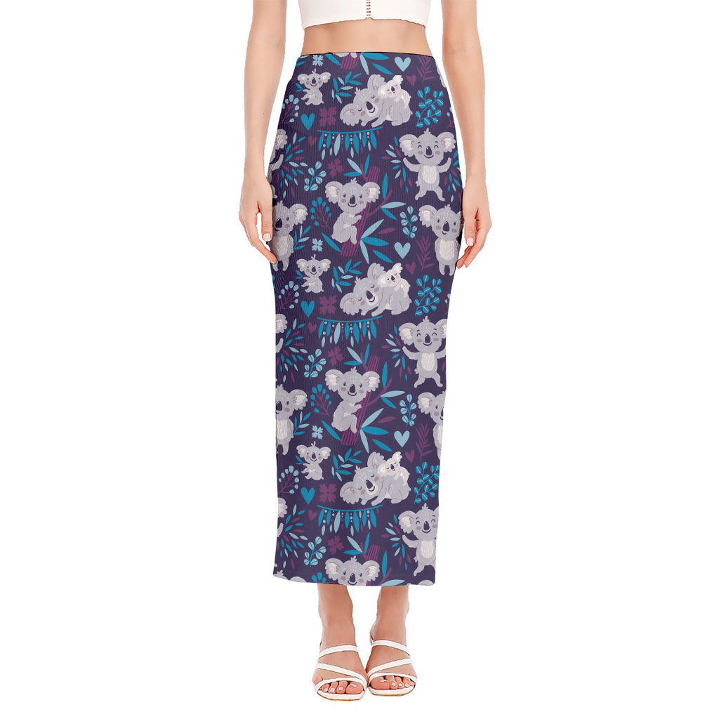 Koala Forest Pattern Print Side Slit Maxi Skirt