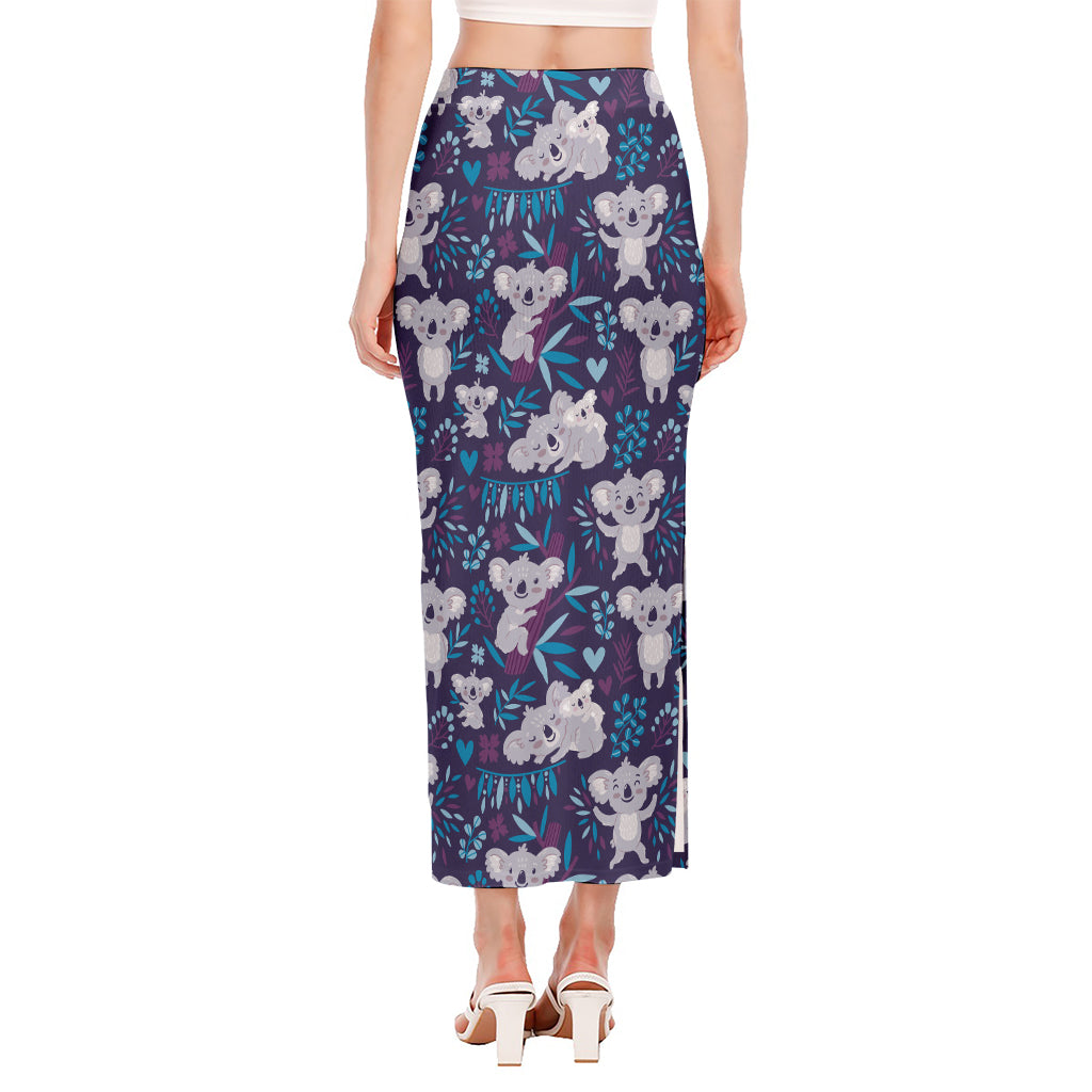 Koala Forest Pattern Print Side Slit Maxi Skirt