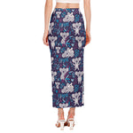 Koala Forest Pattern Print Side Slit Maxi Skirt