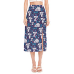 Koala Forest Pattern Print Side Slit Midi Skirt