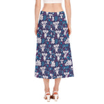 Koala Forest Pattern Print Side Slit Midi Skirt