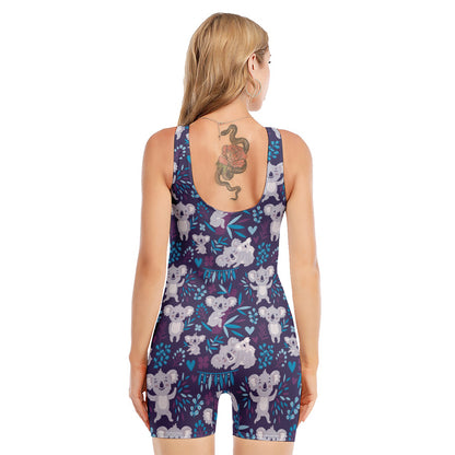 Koala Forest Pattern Print Sleeveless One Piece Swimsuit