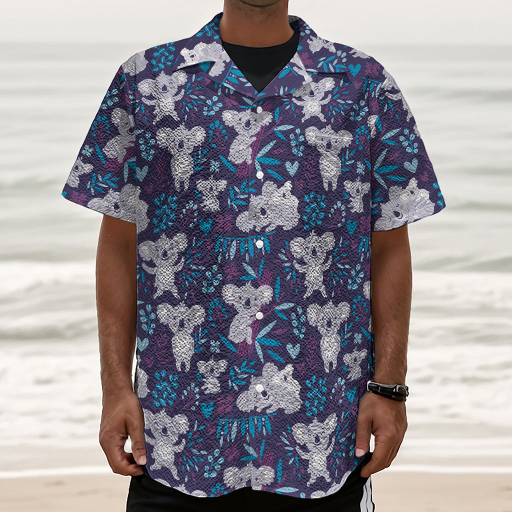 Koala Forest Pattern Print Textured Short Sleeve Shirt