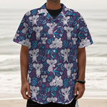 Koala Forest Pattern Print Textured Short Sleeve Shirt