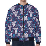 Koala Forest Pattern Print Zip Sleeve Bomber Jacket