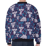 Koala Forest Pattern Print Zip Sleeve Bomber Jacket