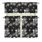 Koi Carp And Chrysanthemum Pattern Print 3 Piece Kitchen Curtains