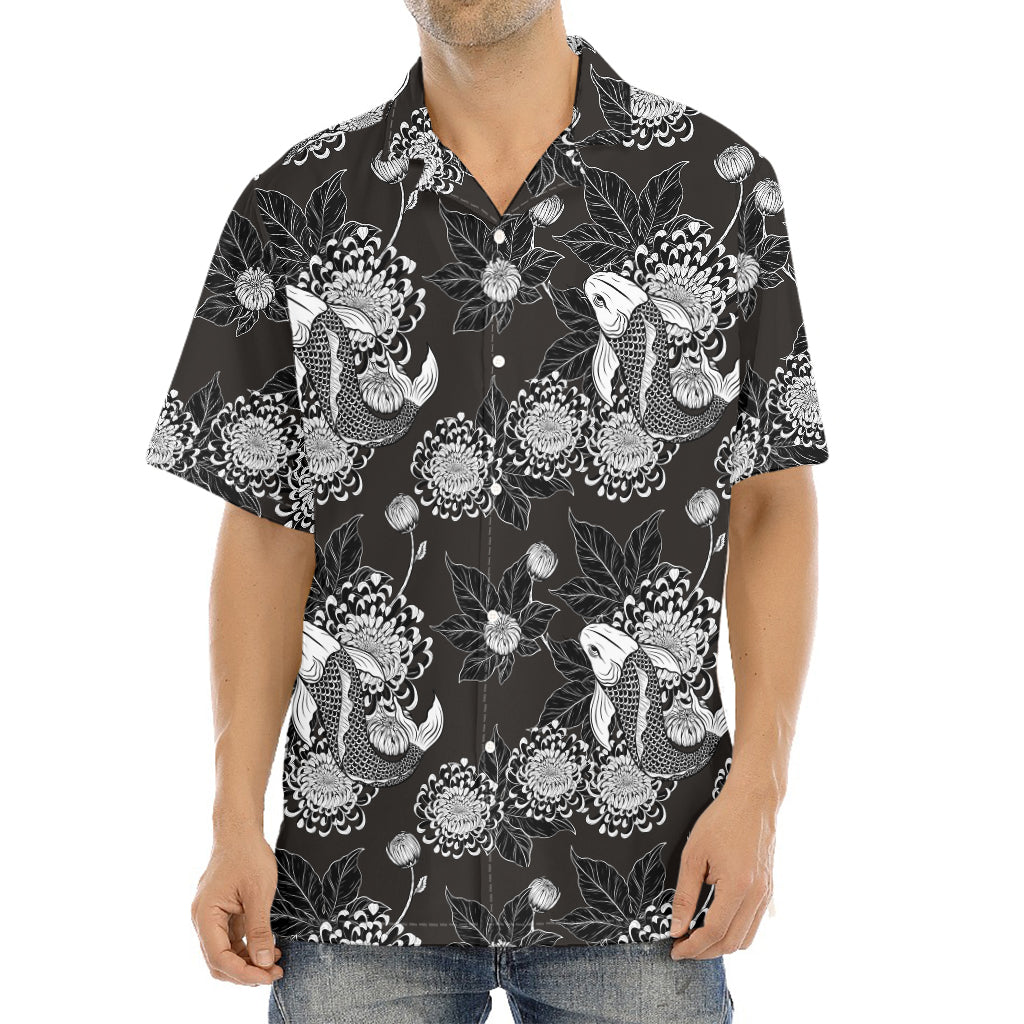 Koi Carp And Chrysanthemum Pattern Print Aloha Shirt