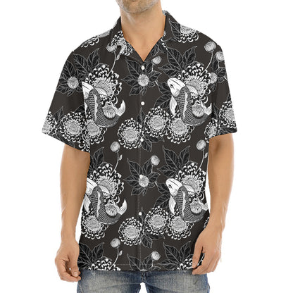 Koi Carp And Chrysanthemum Pattern Print Aloha Shirt