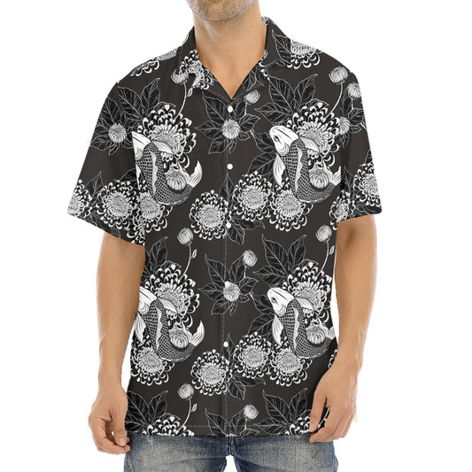 Koi Carp And Chrysanthemum Pattern Print Aloha Shirt