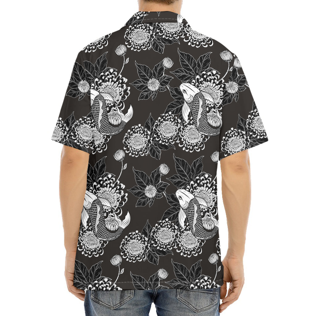 Koi Carp And Chrysanthemum Pattern Print Aloha Shirt