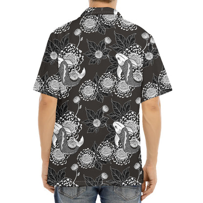Koi Carp And Chrysanthemum Pattern Print Aloha Shirt