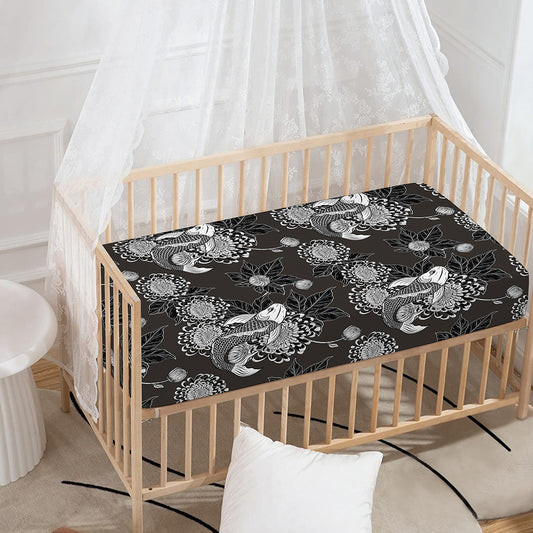 Koi Carp And Chrysanthemum Pattern Print Baby Crib Sheet