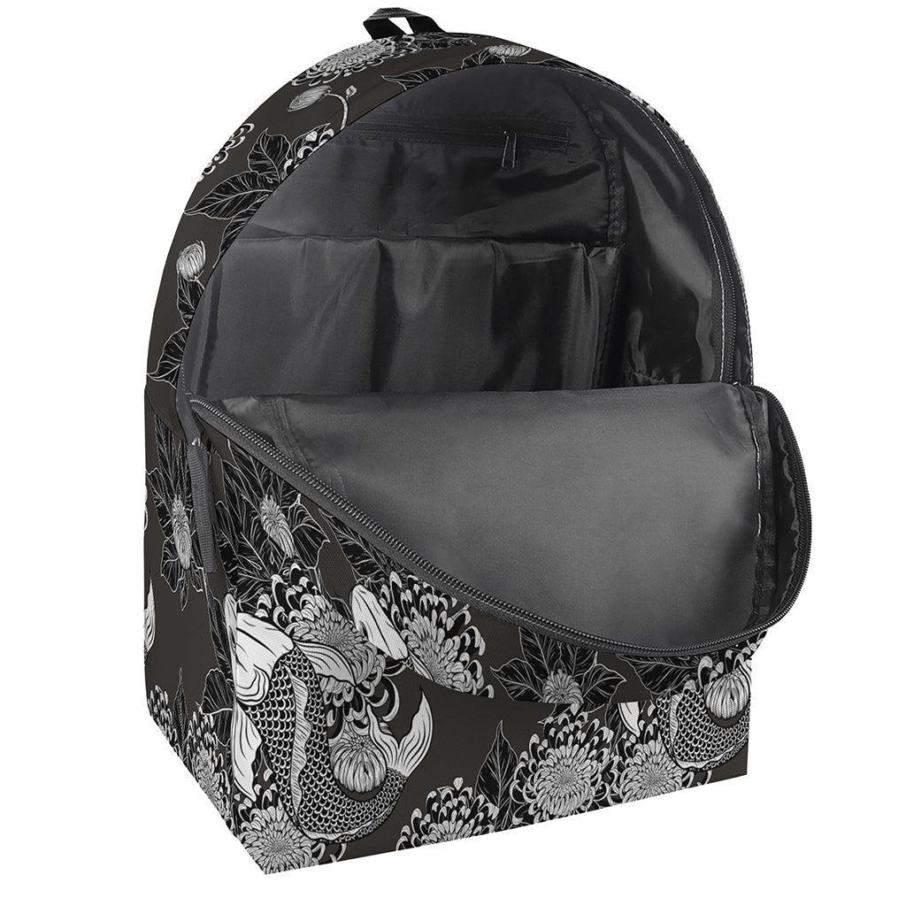 Koi Carp And Chrysanthemum Pattern Print Backpack