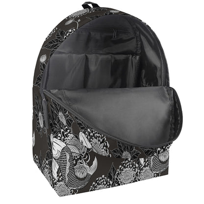 Koi Carp And Chrysanthemum Pattern Print Backpack