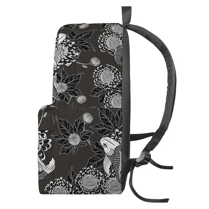 Koi Carp And Chrysanthemum Pattern Print Backpack
