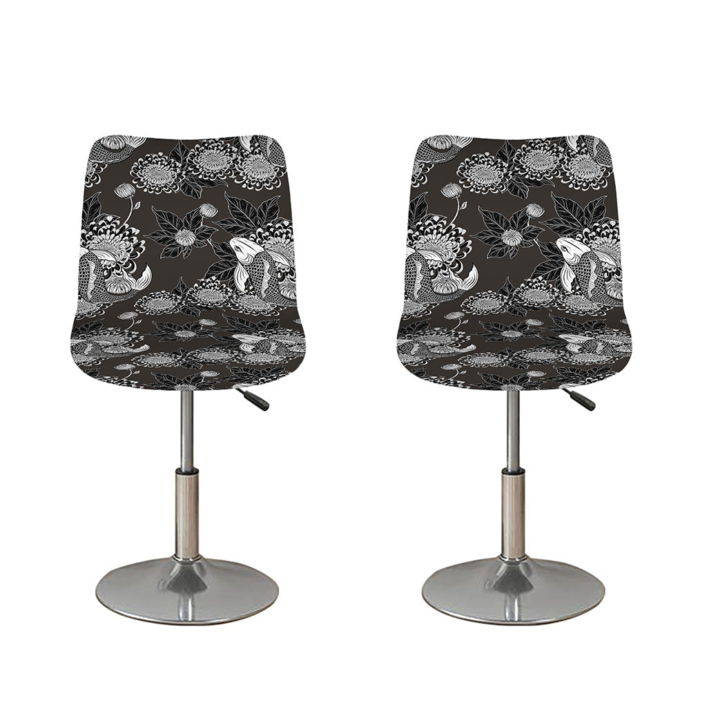 Koi Carp And Chrysanthemum Pattern Print Bar Stool Covers