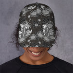 Koi Carp And Chrysanthemum Pattern Print Baseball Cap