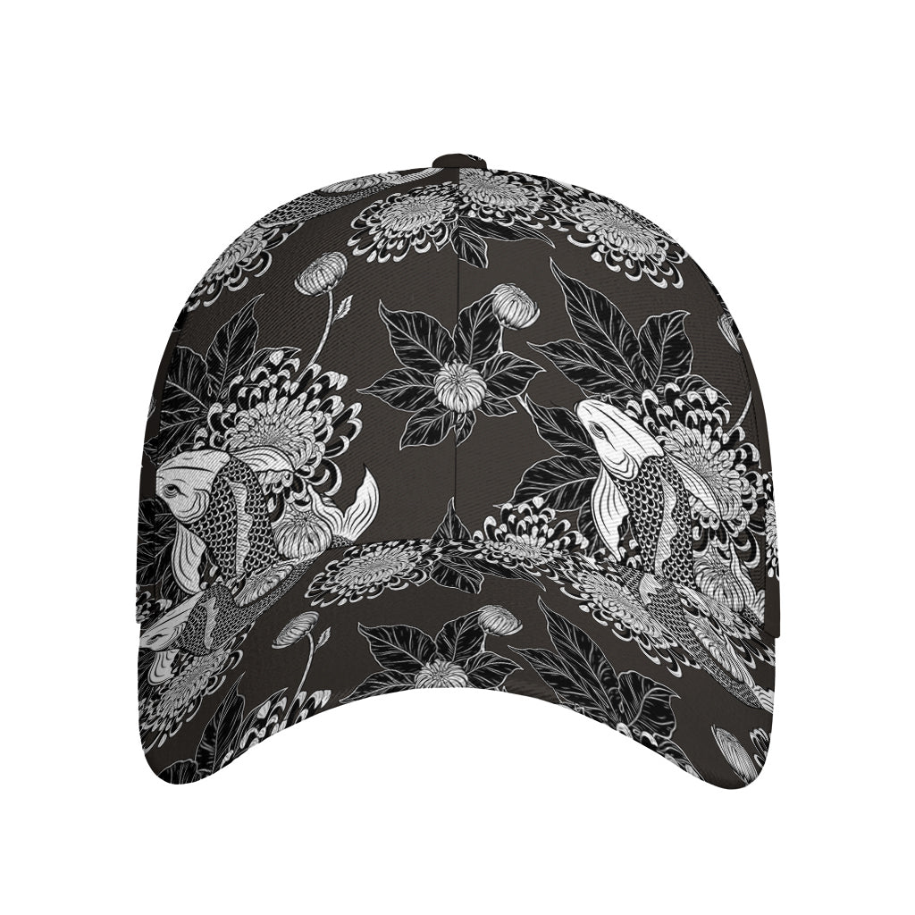 Koi Carp And Chrysanthemum Pattern Print Baseball Cap