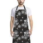 Koi Carp And Chrysanthemum Pattern Print Bib Apron With Pocket