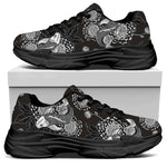 Koi Carp And Chrysanthemum Pattern Print Black Chunky Shoes