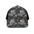 Koi Carp And Chrysanthemum Pattern Print Black Mesh Trucker Hat