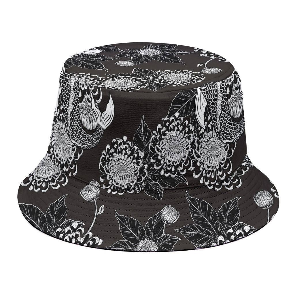 Koi Carp And Chrysanthemum Pattern Print Bucket Hat