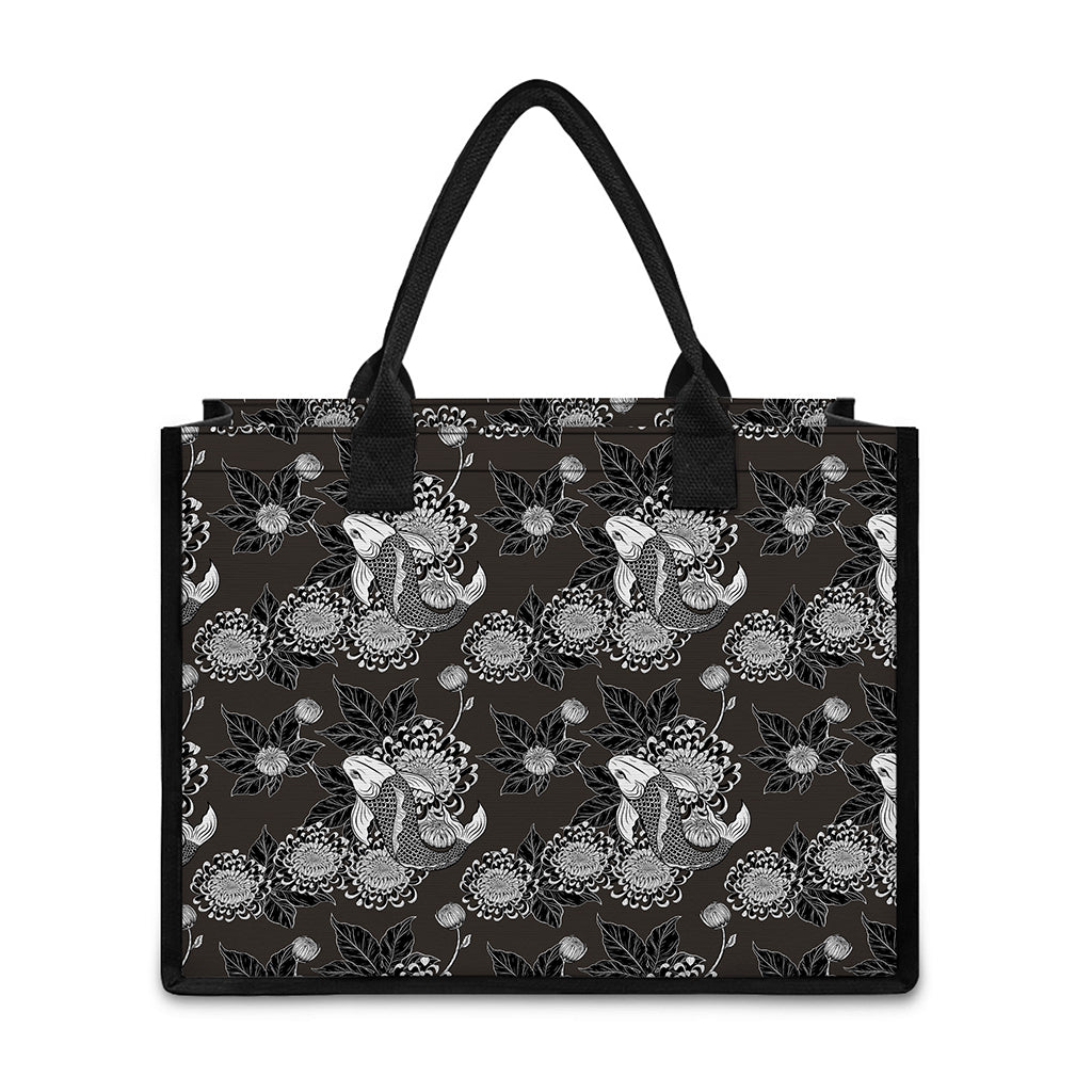 Koi Carp And Chrysanthemum Pattern Print Canvas Tote Bag