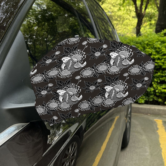 Koi Carp And Chrysanthemum Pattern Print Car Side Mirror Covers