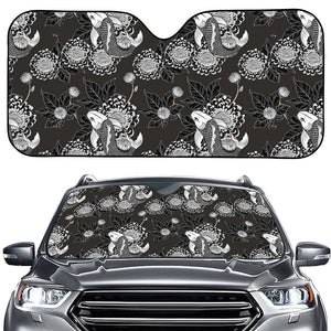 Koi Carp And Chrysanthemum Pattern Print Car Windshield Sun Shade