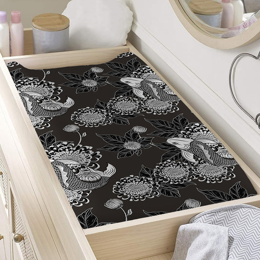 Koi Carp And Chrysanthemum Pattern Print Changing Pad Cover