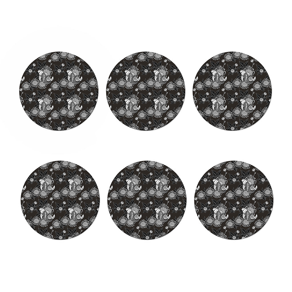 Koi Carp And Chrysanthemum Pattern Print Coaster Set