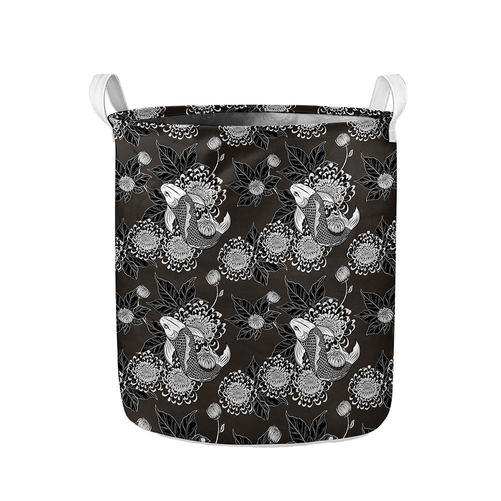 Koi Carp And Chrysanthemum Pattern Print Collapsible Laundry Basket