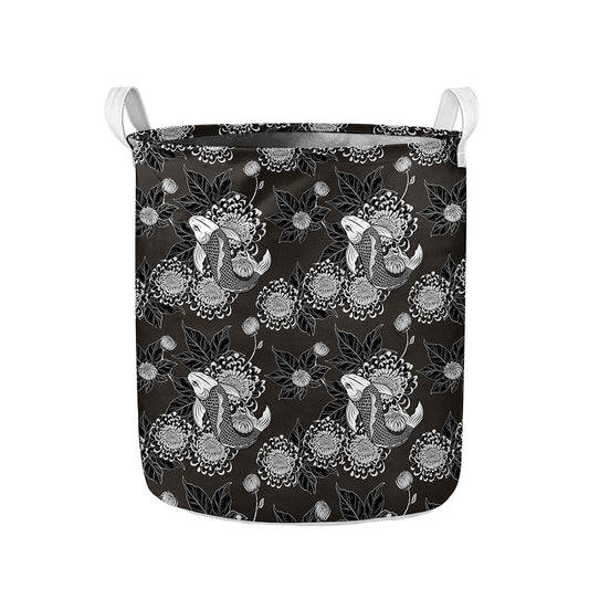 Koi Carp And Chrysanthemum Pattern Print Collapsible Laundry Basket