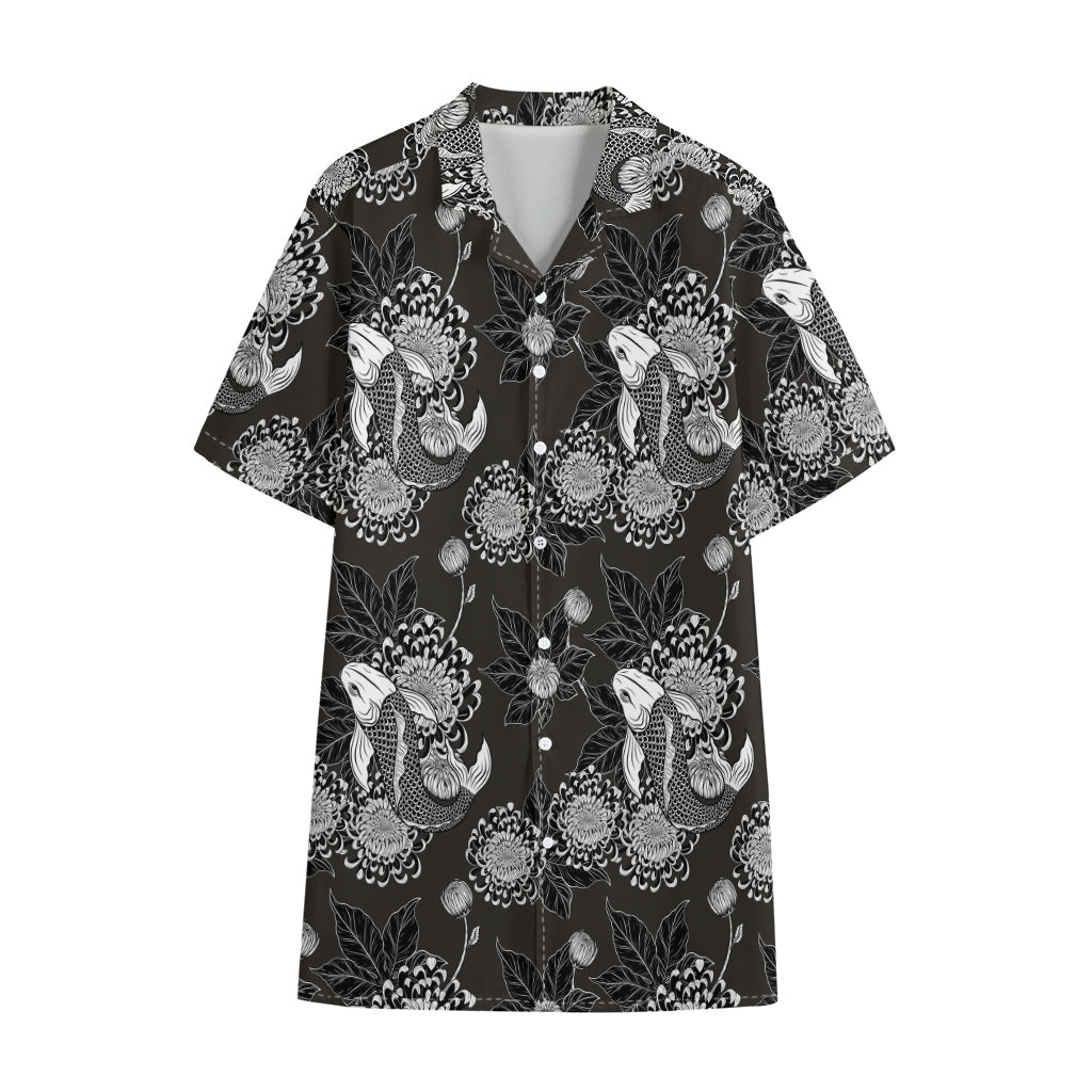 Koi Carp And Chrysanthemum Pattern Print Cotton Hawaiian Shirt