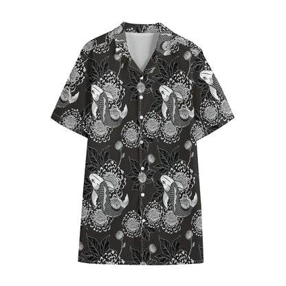 Koi Carp And Chrysanthemum Pattern Print Cotton Hawaiian Shirt