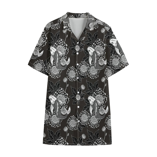 Koi Carp And Chrysanthemum Pattern Print Cotton Hawaiian Shirt