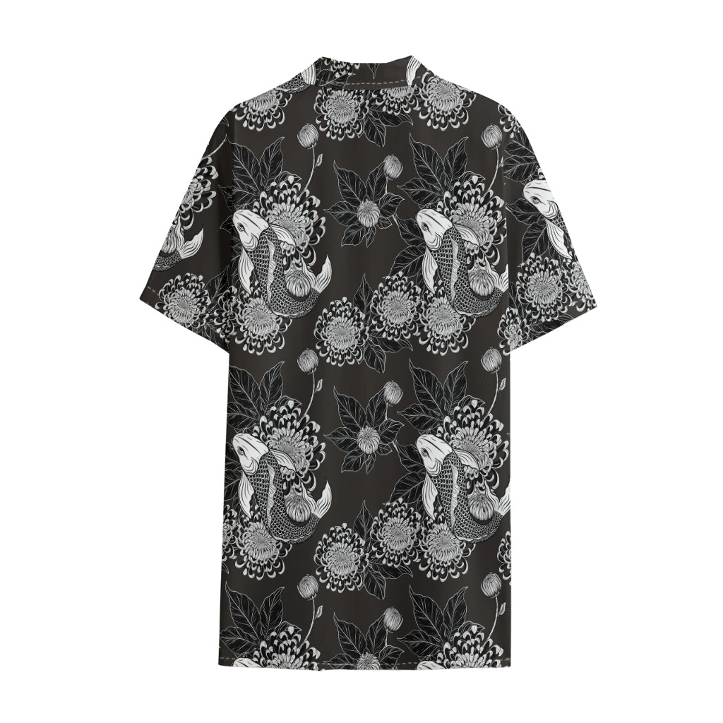Koi Carp And Chrysanthemum Pattern Print Cotton Hawaiian Shirt