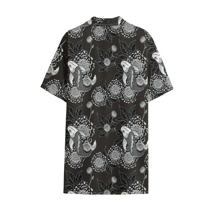 Koi Carp And Chrysanthemum Pattern Print Cotton Hawaiian Shirt
