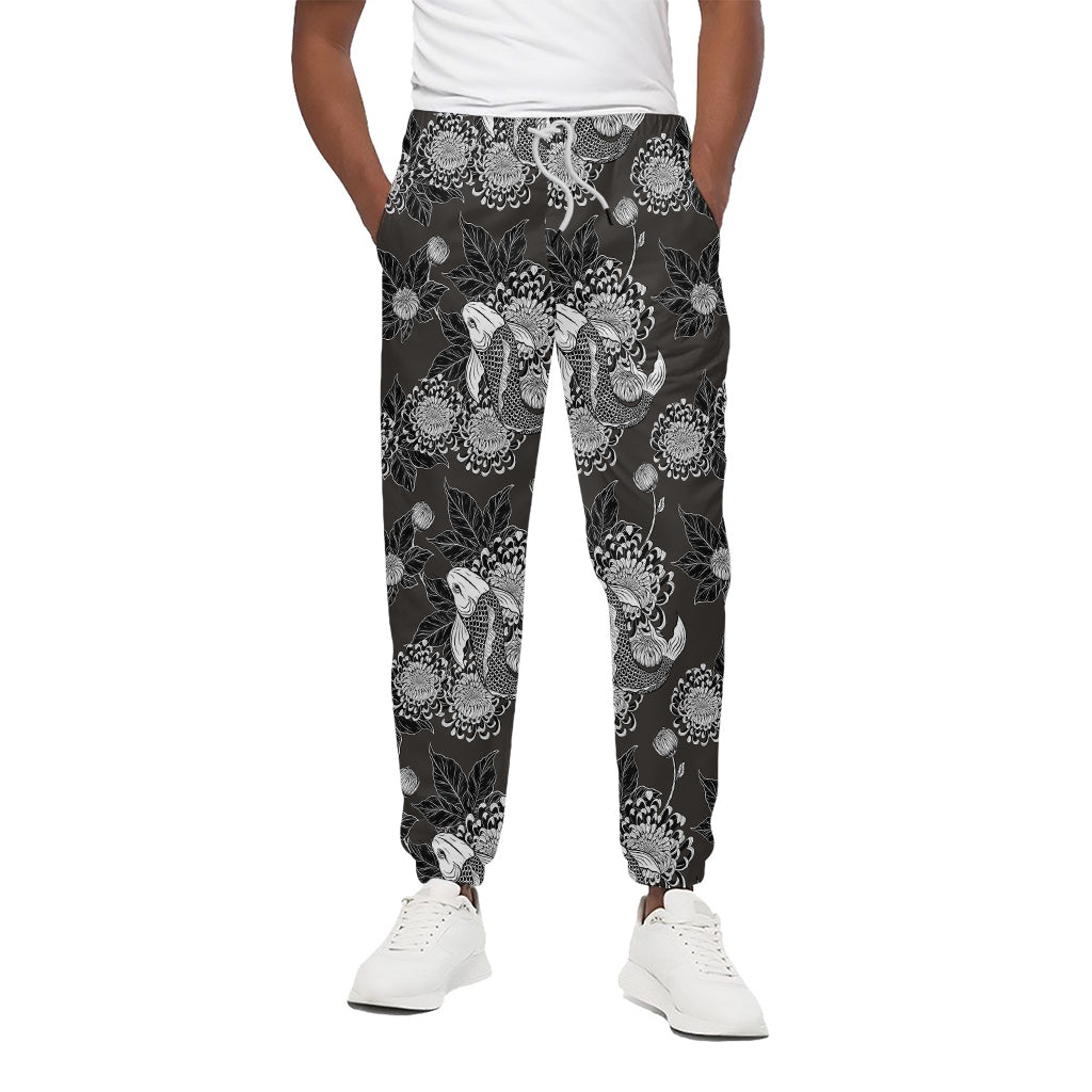 Koi Carp And Chrysanthemum Pattern Print Cotton Pants